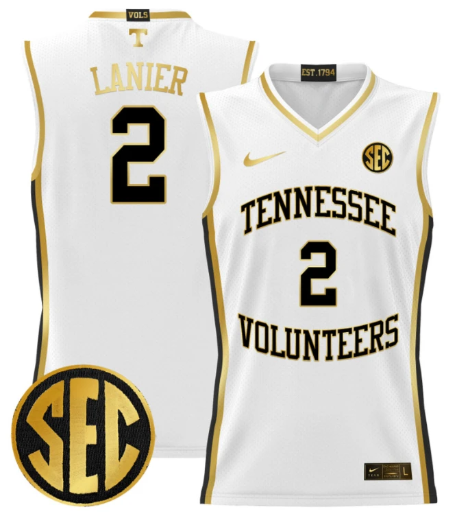 Chaz Lanier Jersey #2 Tennessee Vols 2024 Lightweight Basketball White Gold by My store basketball