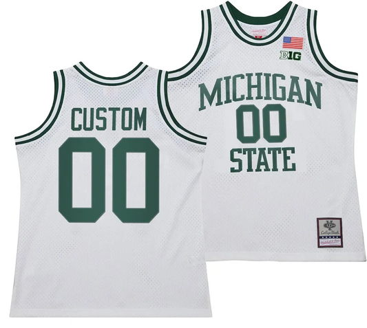 Custom Michigan State Spartans Jersey Name and Number 125th Basketball Anniversary 1990 Throwback White by My store basketball