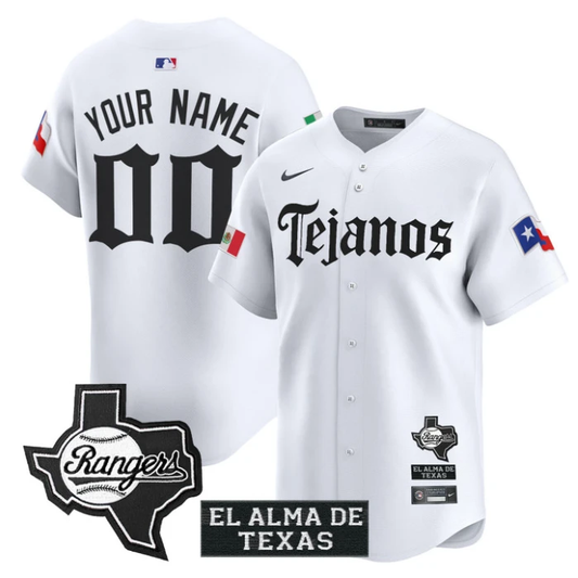 Custom Texas Rangers Jersey Mexico Tejano Barrio Style Vapor Limited Stitched White by My Store