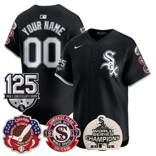 Custom Chicago White Sox Jersey 125th Anniversary World Series Champions Stitched Black by My Store