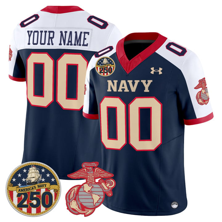Custom Navy Midshipmen Jersey Name, Number USMC 250th Patch Stitched by My Store NCAA Football Jerseys