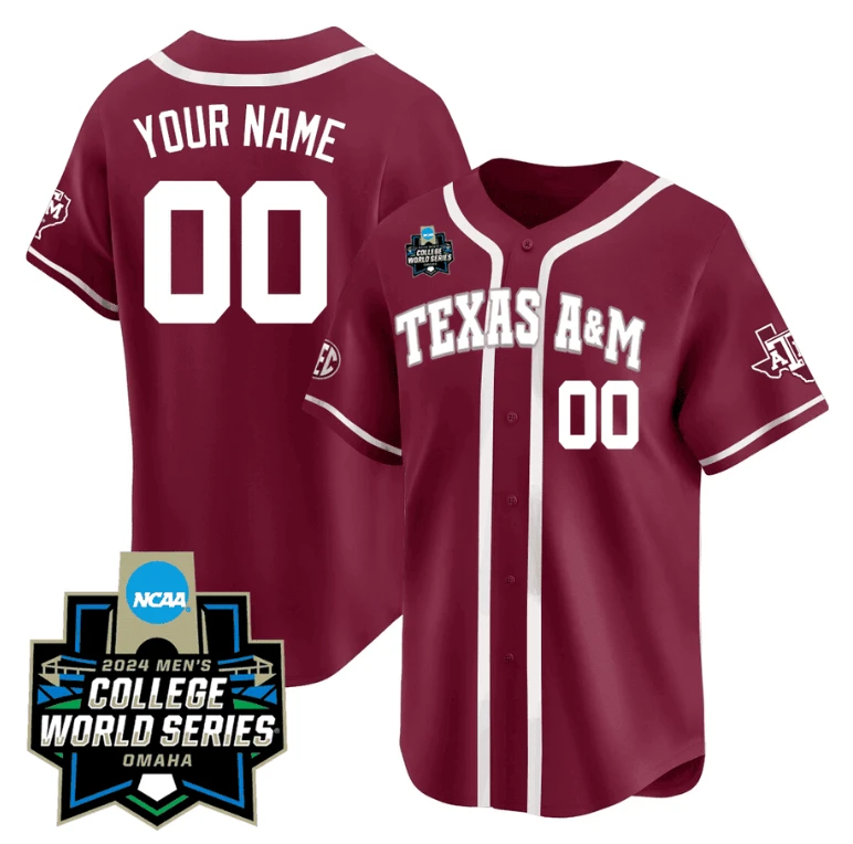 Custom Texas AM Aggies Jersey 2024 College World Series Vapor Premier Limited V2 NCAA Baseball Stitched Maroon Alternate by My Store
