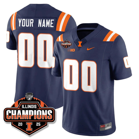 Custom Illinois Fighting Illini Jersey 2025 Music City Bowl Champions Navy by NCAA Football Jersey
