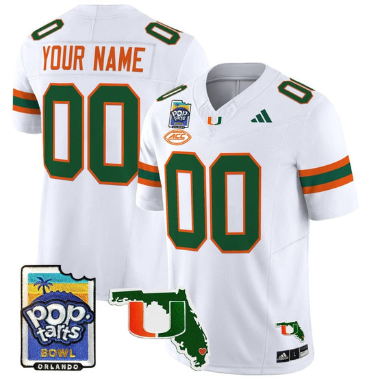 Custom Miami Hurricanes Jersey Name, Number 2025 PopTarts Bowl Patch White by My Store