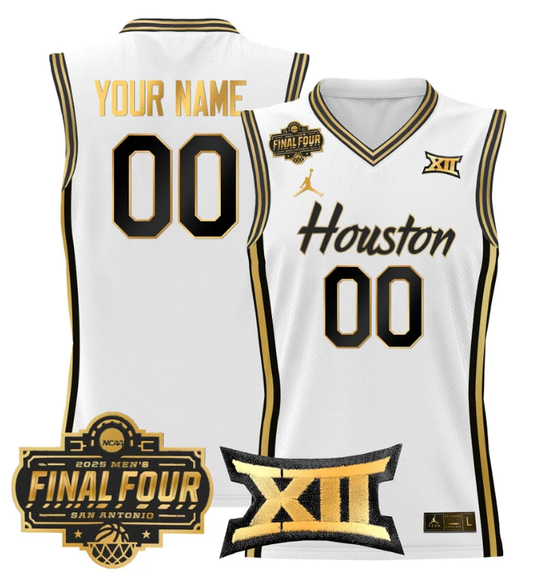 Custom Houston Cougars Jersey 2025 Final Four Patch Basketball White Gold by My store basketball