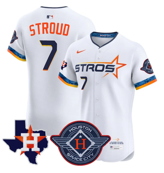 CJ Stroud Jersey #7 Houston Astros 2025 City Connect Texas Patch Premier Elite Stitched White by My Store