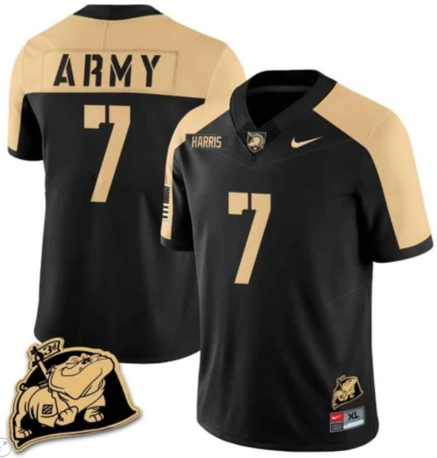 Champ Harris Jersey #7 Army Black Knights Jersey Rocky The Bulldog Patch Vapor Limited College Football Stitched Black by My Store