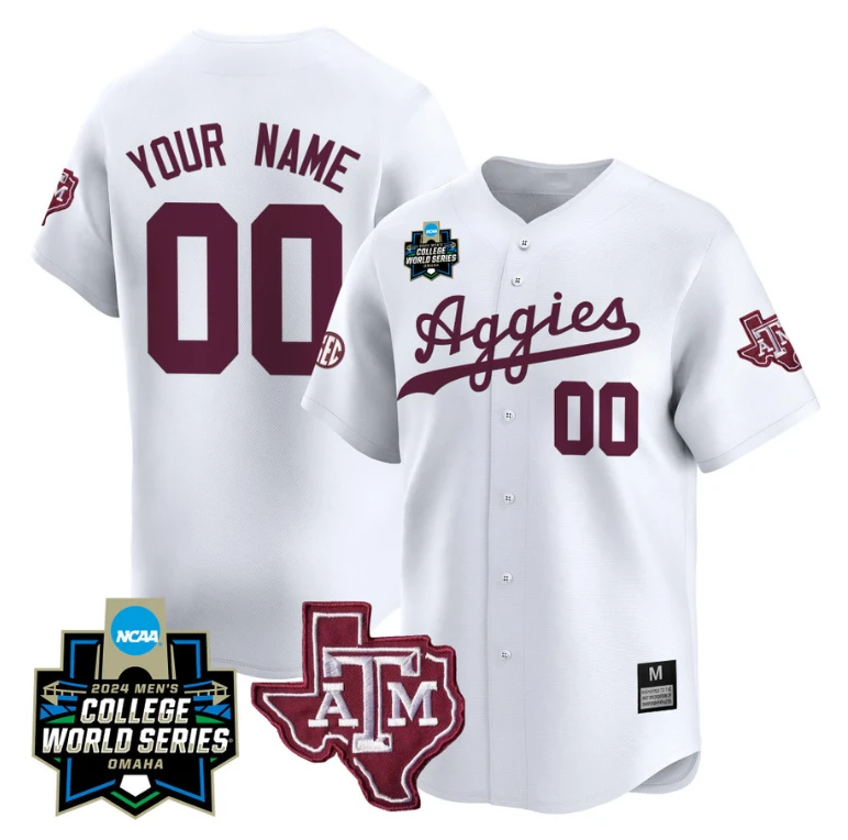 Custom Texas AM Aggies Jersey 2024 College World Series Vapor Premier Limited NCAA Baseball Stitched White by My Store
