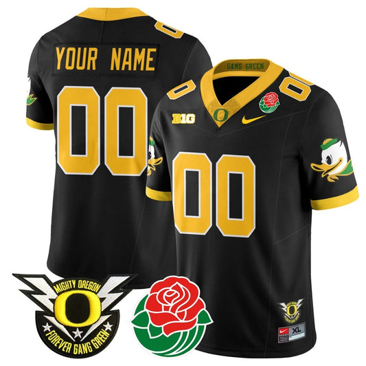 Custom Oregon Ducks Jersey Name, Number 2024 Rose Bowl Patch N1 Black by My Store