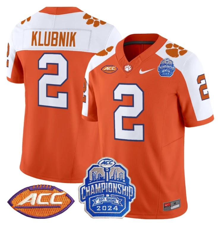 Cade Klubnik Jersey #2 Clemson Tigers 2024 ACC Championship Patch Orange Alternate by My Store
