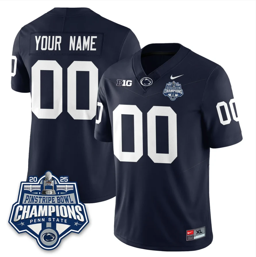 Custom Penn State Jersey 2025 Pinstripe Bowl Champions Vapor Stitched Navy by NCAA Football Jersey