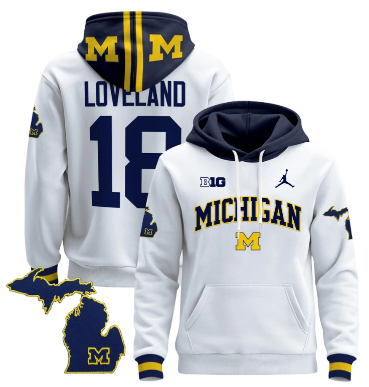 Colston Loveland Hoodie #18 Michigan Wolverines 2024 Pullover V2 Maize Alternate by Hoodie Pullover