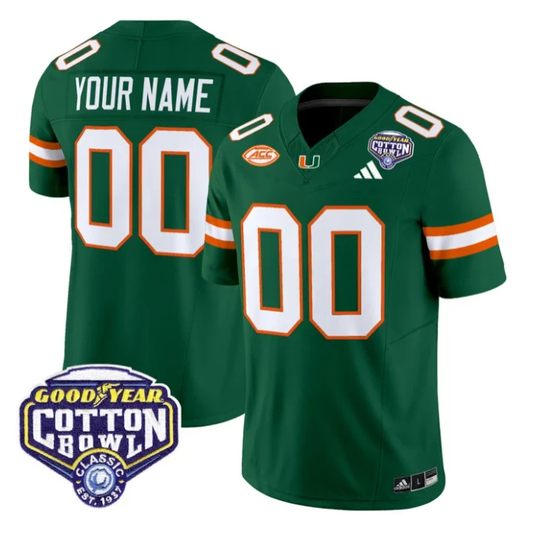 Custom Miami Hurricanes Jersey Name, Number 2025 Cotton Bowl Patch Stitched by My Store NCAA Football Jerseys