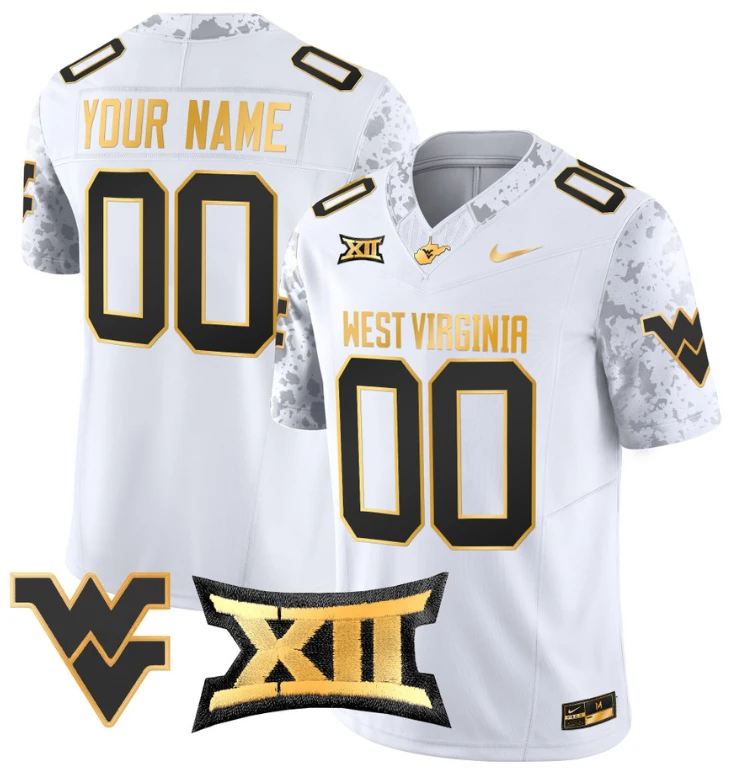 Custom West Virginia Mountaineers Jersey Name, Number Gold Vapor Football White Gold by My Store