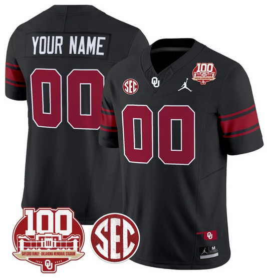 Custom Oklahoma Sooners Jersey Name and Number 100th Anniversary Patch Vapor Limited College Football Stitched Black by My Store