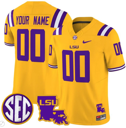 Custom LSU Tigers Jersey Name and Number 2024 Louisiana Patch Vapor Limited College Football Stitched Gold by My Store