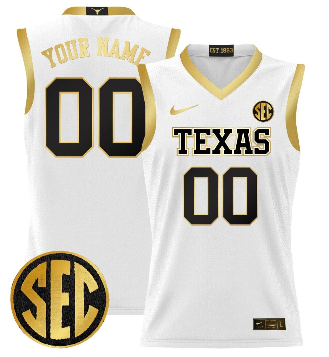 Custom Texas Longhorns Jersey 2024 Lightweight Basketball White Gold by My store basketball