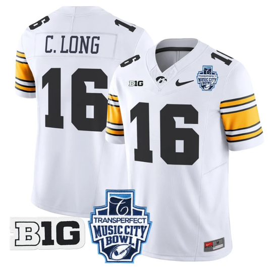 Chuck Long Jersey #16 Iowa Hawkeyes 2024 Music City Bowl Patch White by My Store