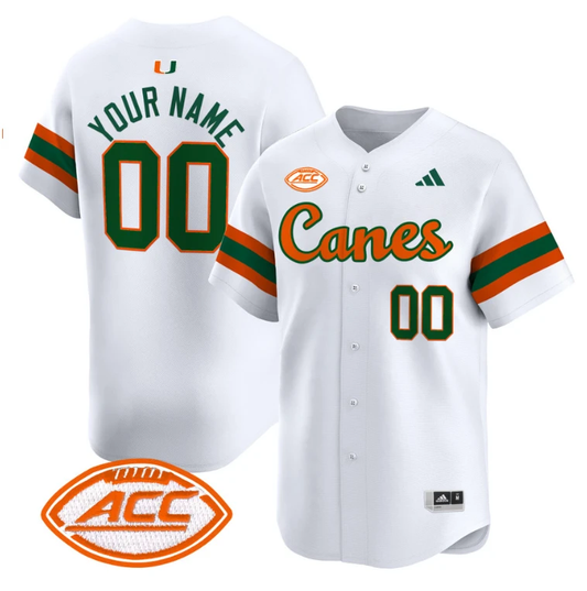 Custom Miami Hurricanes Jersey Name, Number 2024 Baseball V2 White by My Store