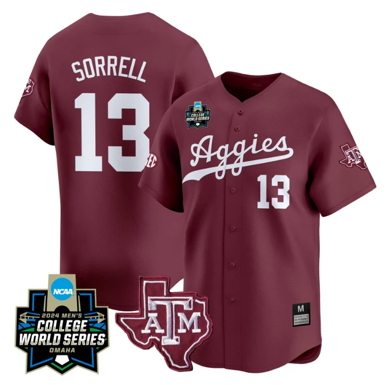 Caden Sorrell Jersey #13 Texas AM Aggies 2024 College World Series Vapor Premier Limited NCAA Baseball Stitched Maroon by My Store