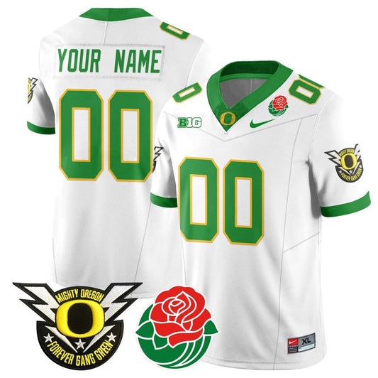 Custom Oregon Ducks Jersey Name, Number 2024 Rose Bowl Patch N2 White by My Store