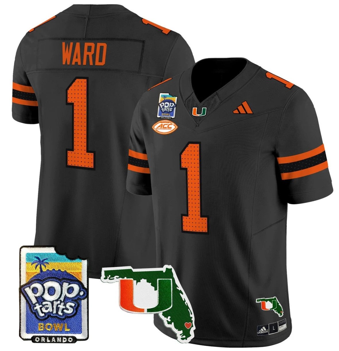 Cam Ward Jersey #1 Miami Hurricanes 2025 PopTarts Bowl Patch Black by My Store
