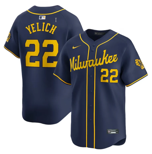 Christian Yelich Jersey #22 Milwaukee Brewers Home Patch Navy Vapor Premier Limited Stitched by My Store