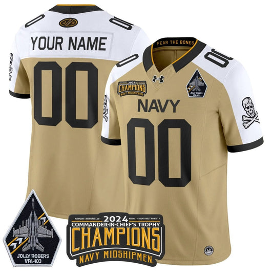 Custom Navy Midshipmen Jersey Commander-in-chief's Trophy Champions Gold Alternate by NCAA Football Jersey