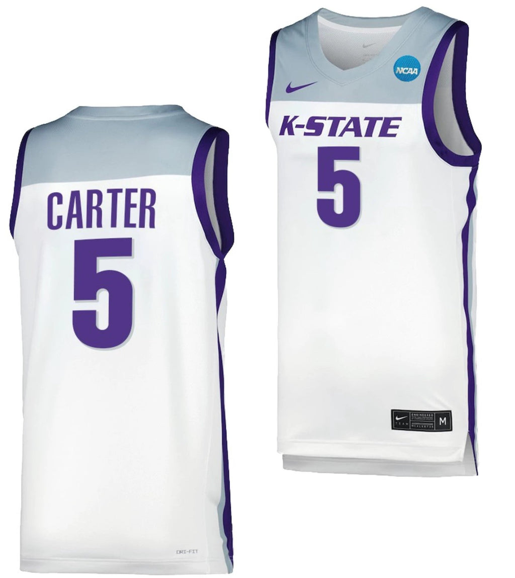 Cam Carter Jersey Kansas State Wildcats College Basketball 2023 NCAA March Madness White #5 by My store basketball
