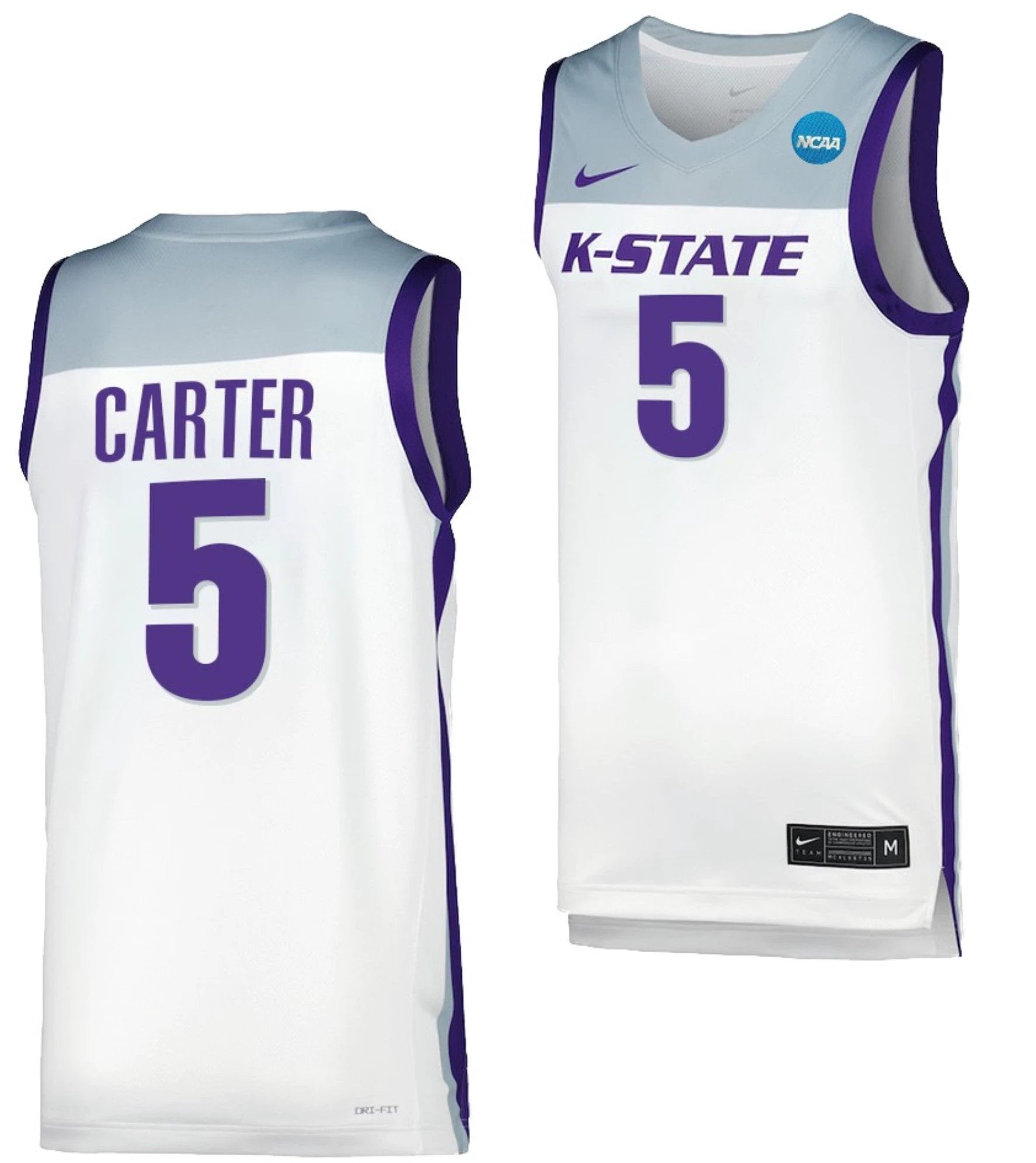 Cam Carter Jersey Kansas State Wildcats College Basketball 2023 NCAA March Madness White #5 by My store basketball