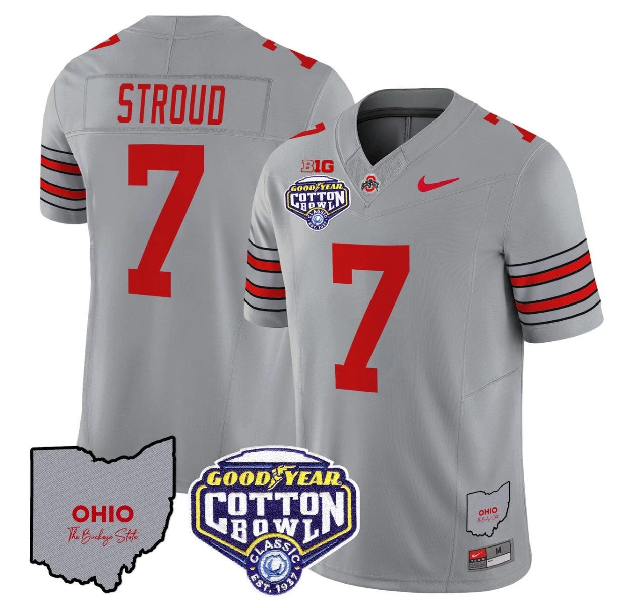 CJ Stroud Jersey #7 Ohio State Buckeyes Cotton Bowl Patch Stitched Gray by NCAA Football Jersey