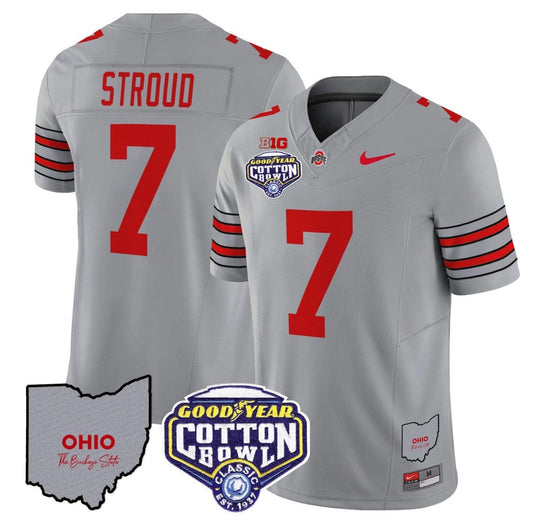 CJ Stroud Jersey #7 Ohio State Buckeyes Cotton Bowl Patch Stitched Gray by NCAA Football Jersey
