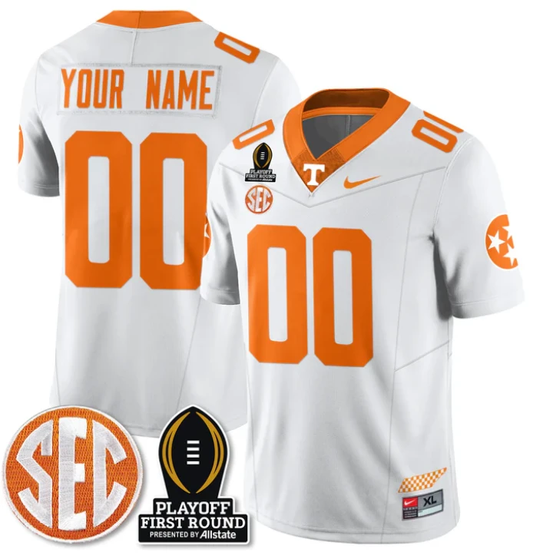 Custom Tennessee Vols Jersey Playoff First Round Patch Football White by NCAA Football Jersey