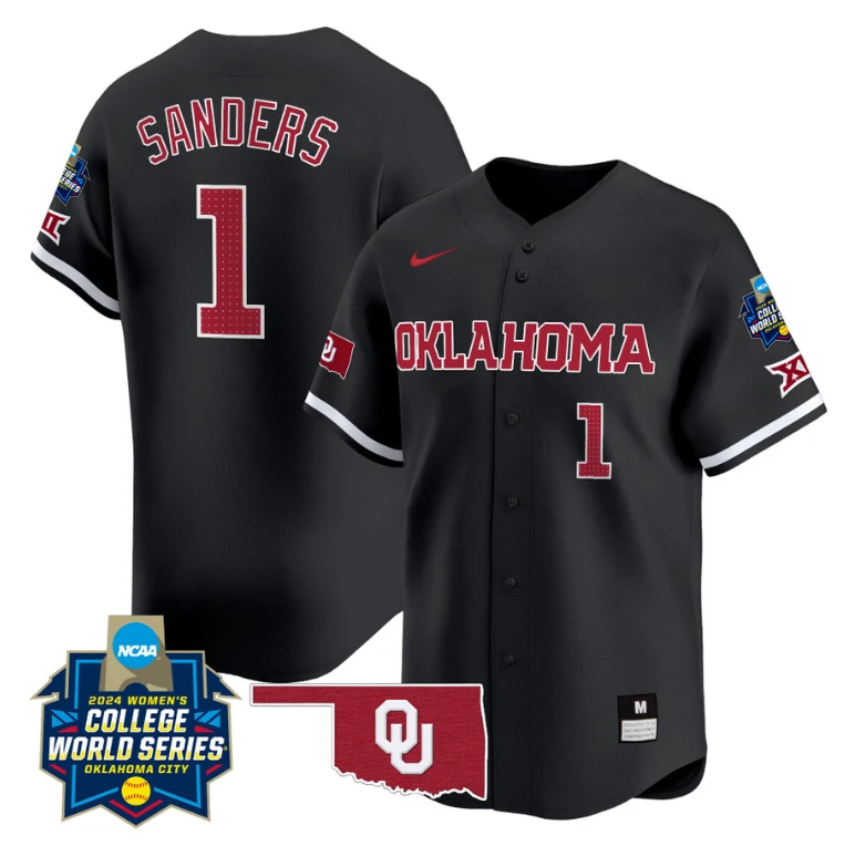 Cydney Sanders Jersey #1 Oklahoma Sooners 2024 College World Series Patch Vapor Premier Limited NCAA Baseball Stitched Black by My Store