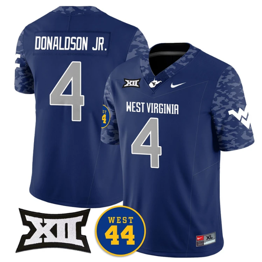 CJ Donaldson Jr Jersey #4 West Virginia Mountaineers 2024 Vapor Limited Football Honor Jerry West Stitched Navy by My Store