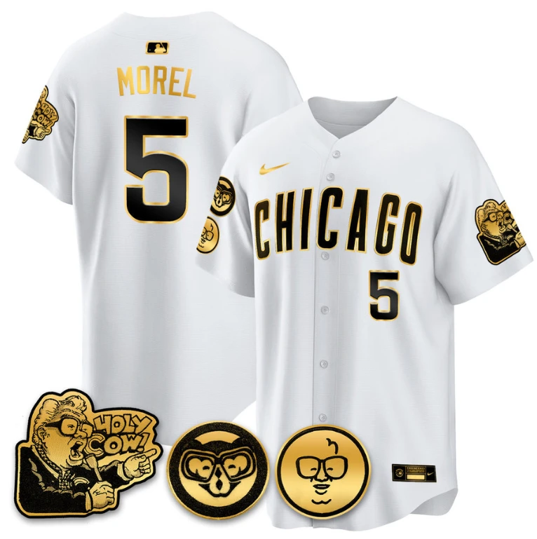 Christopher Morel Jersey #5 Chicago Cubs Harry Caray Holy Cow Patch Premier Limited Stitched White Gold by My Store