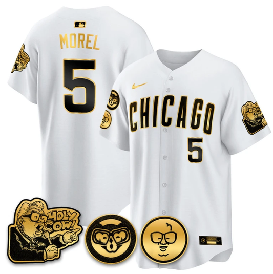 Christopher Morel Jersey #5 Chicago Cubs Harry Caray Holy Cow Patch Premier Limited Stitched White Gold by My Store