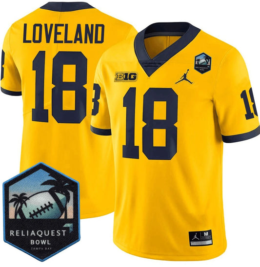 Colston Loveland Jersey #18 Michigan Wolverines ReliaQuest Bowl Patch Yellow by NCAA Football Jersey