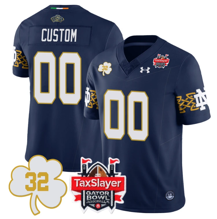 Custom Notre Dame Fighting Irish Jersey Name, Number TaxSlayer Gator Bowl Navy Ireland by My Store