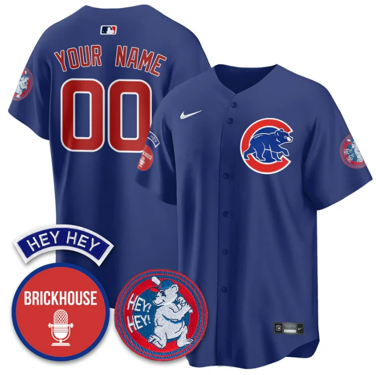 Custom Chicago Cubs Jersey Jack Brickhouse Hey Hey Patch Limited Stitched Blue by My Store
