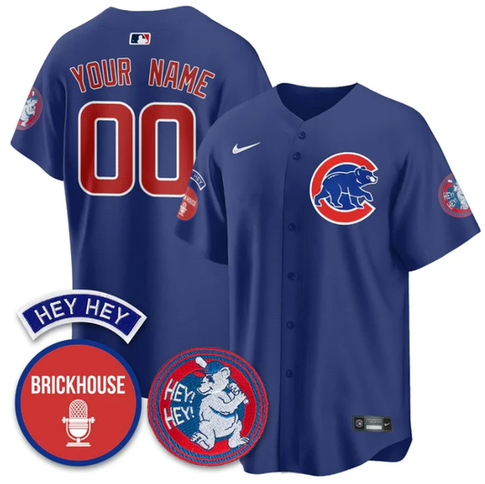 Custom Chicago Cubs Jersey Jack Brickhouse Hey Hey Patch Limited Stitched Blue by My Store