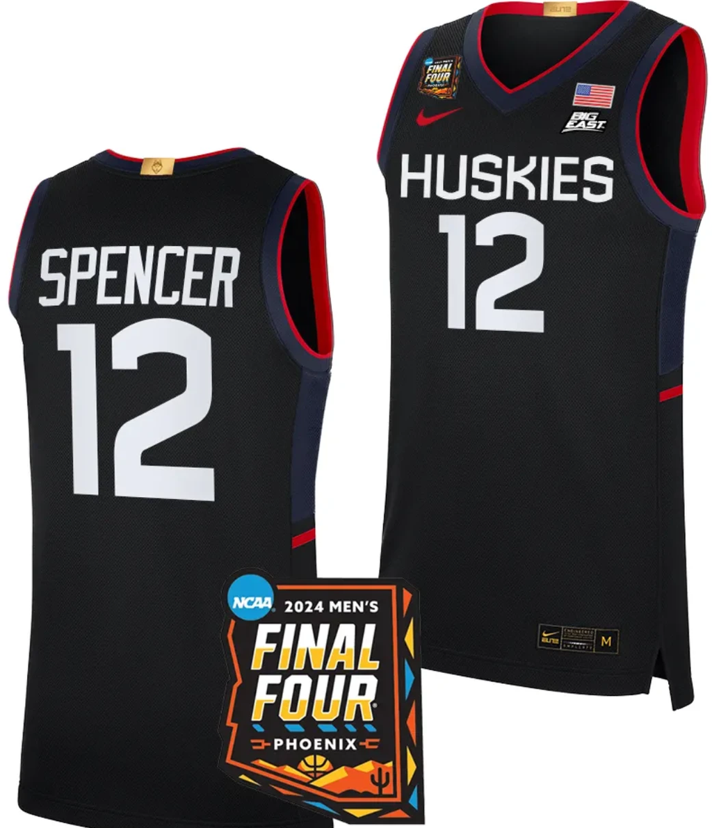 Cam Spencer Jersey #12 UConn Huskies Basketball 2024 NCAA March Madness Final Four Navy by My store basketball
