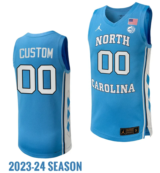 Custom North Carolina Tar Heels Jersey Name and Number Replica College Basketball 2023-24 Blue by My store basketball