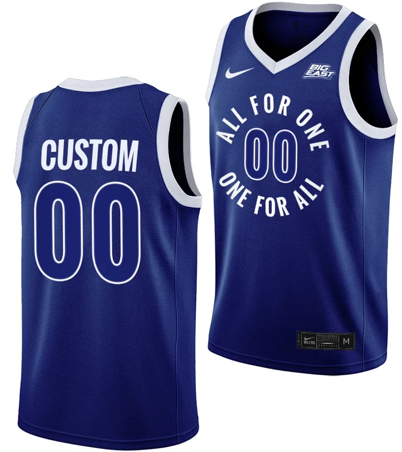 Custom Xavier Musketeers Jersey Name and Number All For One Blue College Basketball Uniform by My store basketball