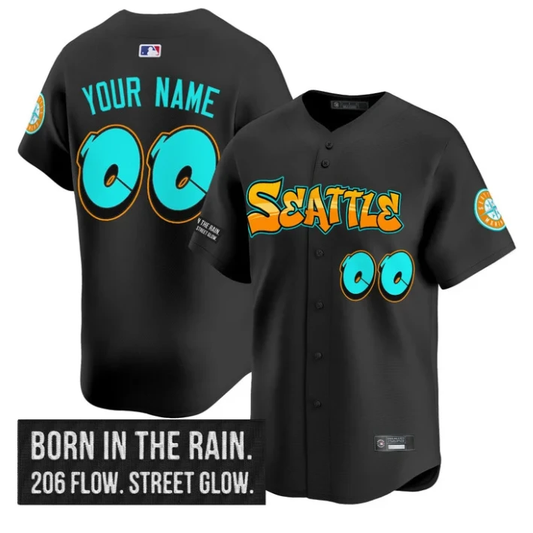 Custom Seattle Mariners Jersey Name, Number Graffiti Emerald Drop Edition Black by My Store