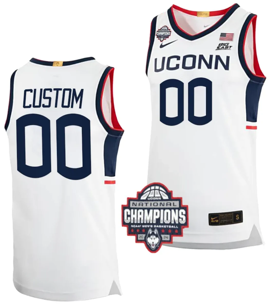 Custom UConn Huskies Jersey Name and Number 2024 NCAA Basketball National Champions White Elite by My store basketball