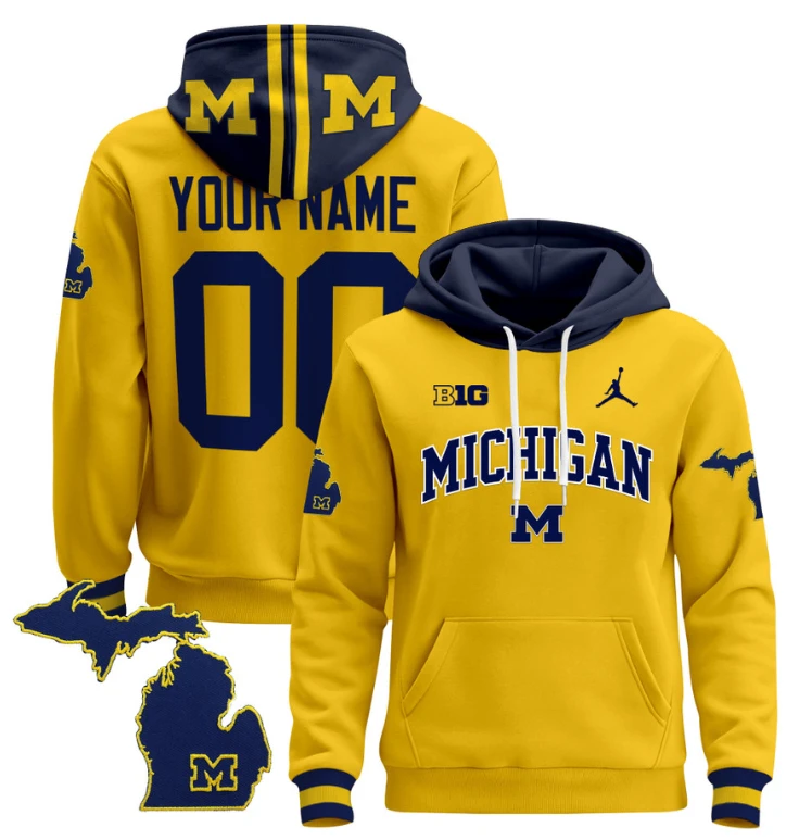 Custom Michigan Wolverines Hoodie Name, Number 2024 Pullover V2 Maize Alternate by Hoodie Pullover
