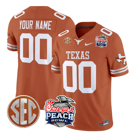 Custom Texas Longhorns Jersey Peach Bowl Patch Vapor Football Texas Orange by NCAA Football Jersey