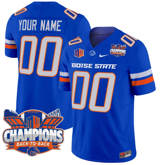 Custom Boise State Broncos Jersey Back To Back Champions Football Royal by My Store
