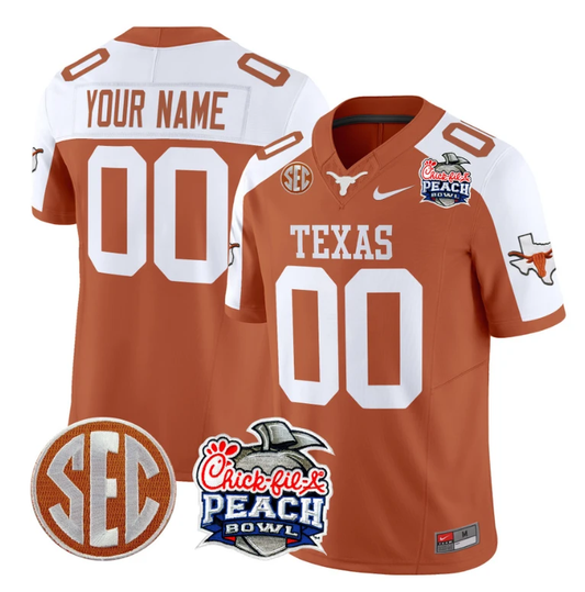 Custom Texas Longhorns Jersey Peach Bowl Patch Vapor Football Orange Alternate by NCAA Football Jersey